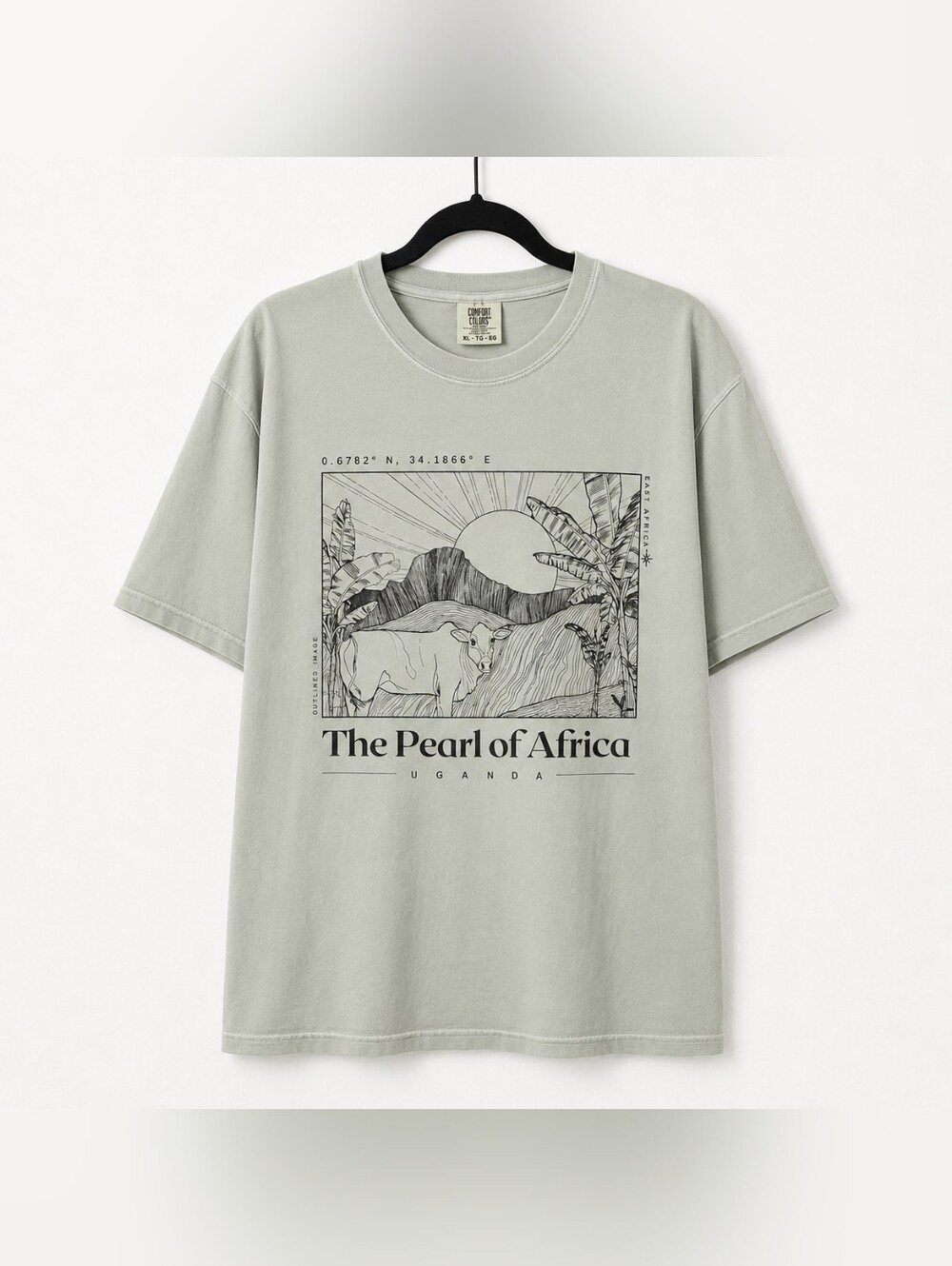 Comfort Colors Graphic 'The Pearl of Africa' in Sage Green Heavy Tee Women's XL